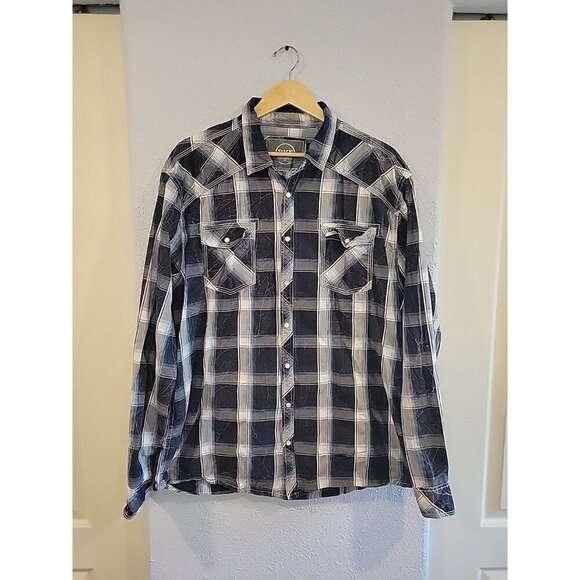 BKE Vintage Men’s 2XL Plaid Athletic Fit Pearl Snap Distressed Rock Western - Picture 1 of 7